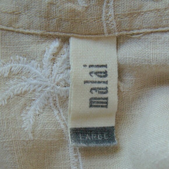 Malai Sand Palm Embroidered White Palm Trees Viscose Linen Cover up Shirt L - Picture 11 of 12